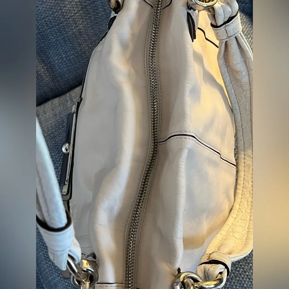 Coach Kristin Spectator leather zip Cream and Tan Women's Handbag w/ exotic trim